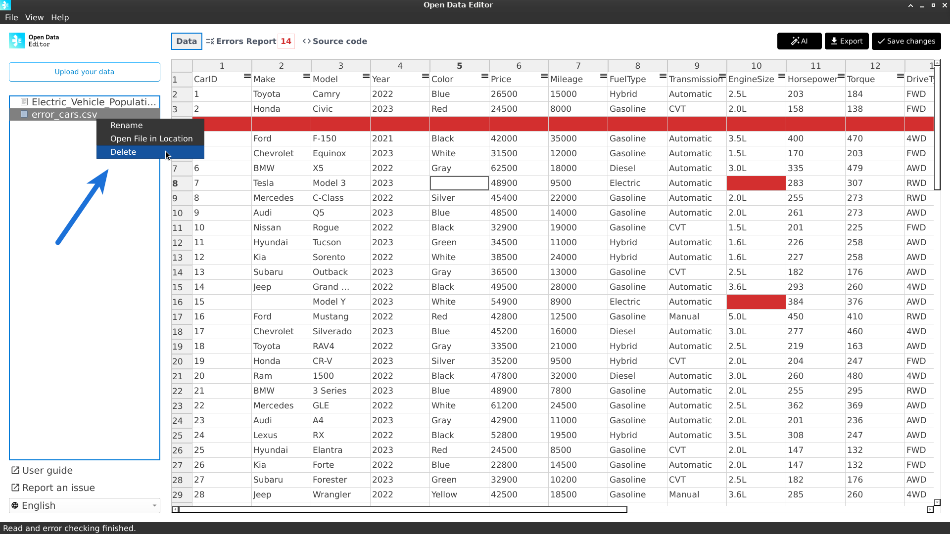 Delete button in the file navigator
